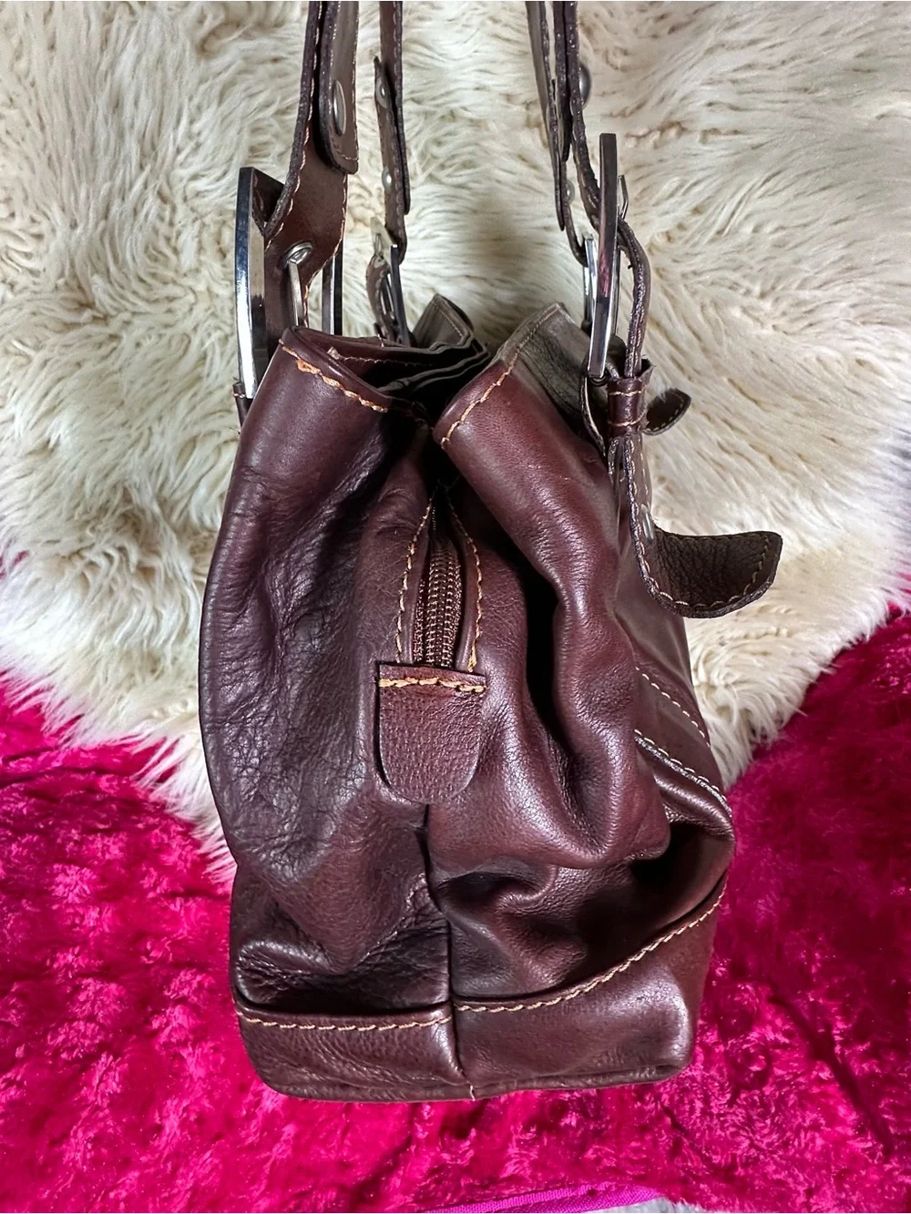 Vera Pelle Chestnut Brown Leather Shoulder Bag